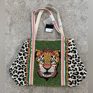 NWT - AMERICA & BEYOND LEOPARD EMBELLISHED BEADED TOTE